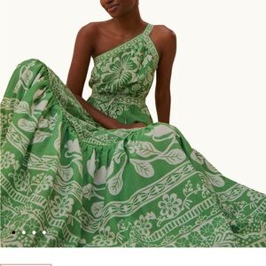 FARM Rio Green Patterned One-Shoulder Maxi Dress